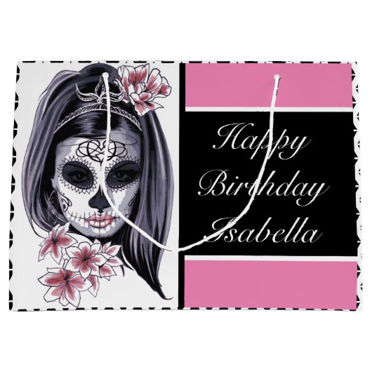 糖スカルパーソナライズされた ラージペーパーバッグ (正面)