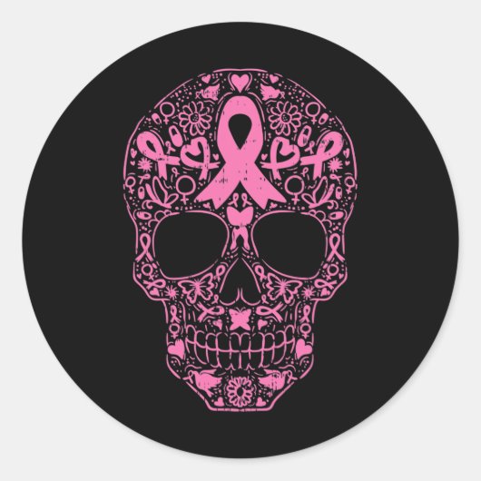 糖スカルピンクリボンカラベラ乳がんAwa ラウンドシール (正面)