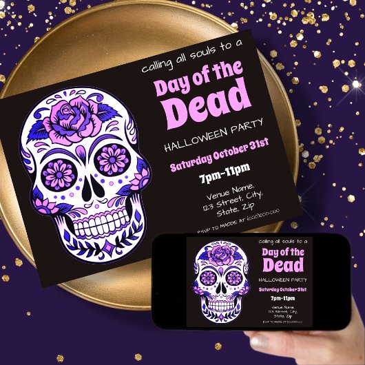 糖スカル | Day of the Dead Halloween招待状 招待状