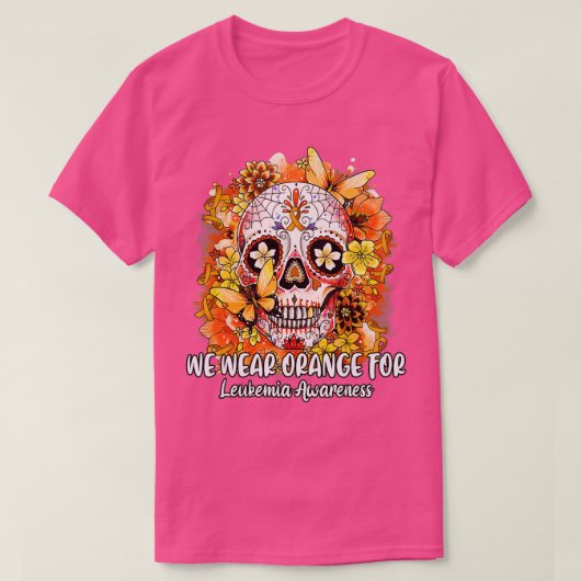 糖スカルWe衣服オレンジ白血病認識度 Tシャツ (デザイン正面)