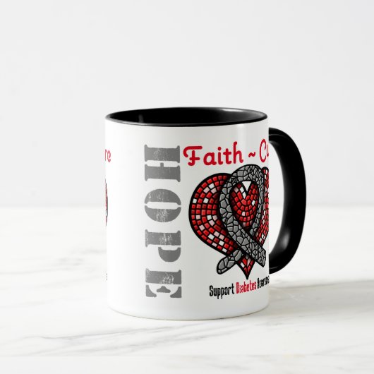 糖尿病の希望の信心療法のハートのリボン マグカップ (正面右)