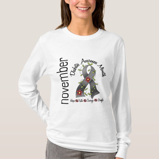 糖尿病の認識度月の花のリボン1 Tシャツ (正面)
