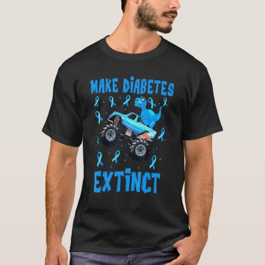 糖尿病を絶滅させるTレックスモンスタートラック Tシャツ (正面)