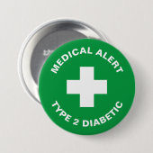 糖尿病医療アラートType 2糖尿病性緑色 缶バッジ (正面&裏面)