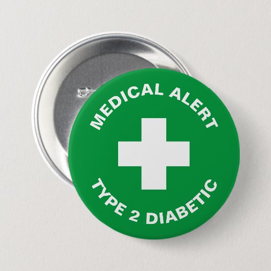 糖尿病医療アラートType 2糖尿病性緑色 缶バッジ (正面&裏面)