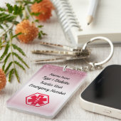 糖尿病性のピンクのグリッターの医学の注意深いタイプ1か2 キーホルダー (正面右)