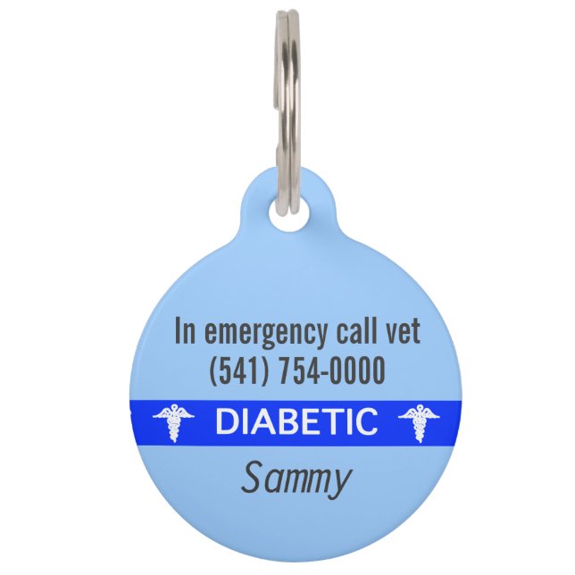 糖尿病性医療注意犬のラベル ペット　ネームタグ (正面)