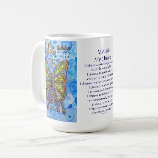 糖尿病虹の蝶と詩のカップやマグカップ コーヒーマグカップ (正面左)