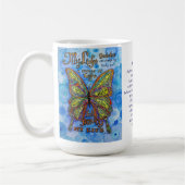 糖尿病虹の蝶と詩のカップやマグカップ コーヒーマグカップ (左)