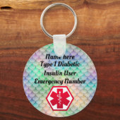 糖尿病虹の警告パーソナライズされたタイプ1または2 キーホルダー (正面)