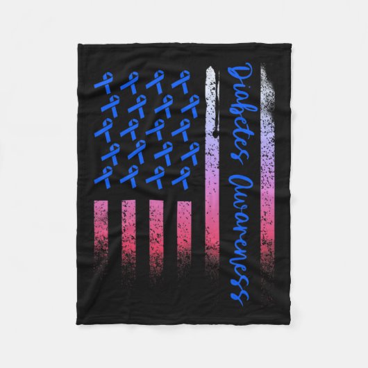 糖尿病認識度ブルーリボン米国アメリカ国旗D フリースブランケット (正面)