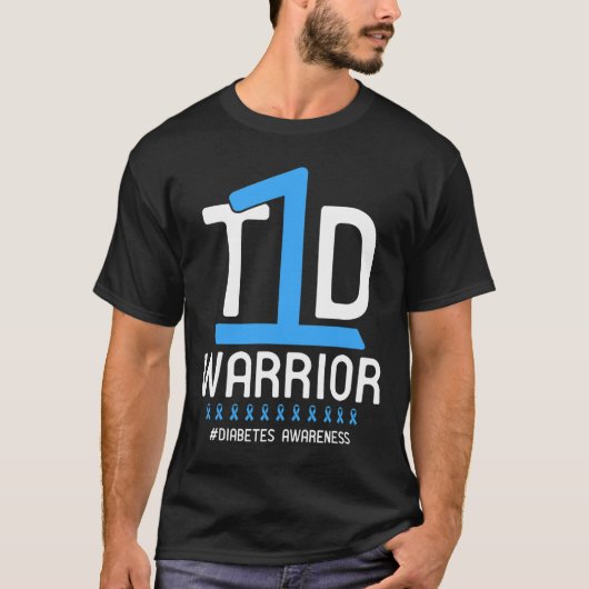 糖尿病認識度ブルーリボンT1D戦士1 Tシャツ (正面)