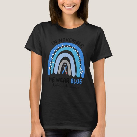 糖尿病認識度レインボーリボン11月We W Tシャツ (正面)