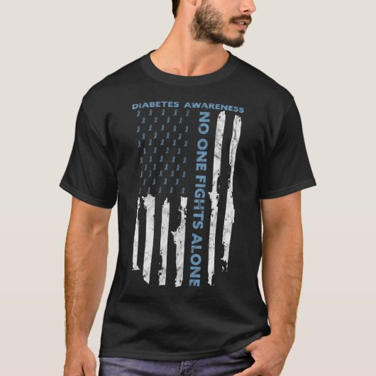 糖尿病認識度月アメリカ国旗の戦士T1 Tシャツ (正面)