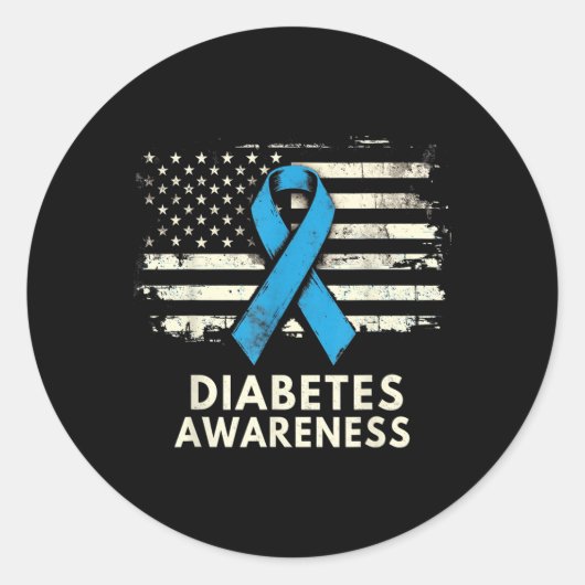 糖尿病認識度月ブルーアメリカ国旗のリボンT1d ラウンドシール (正面)