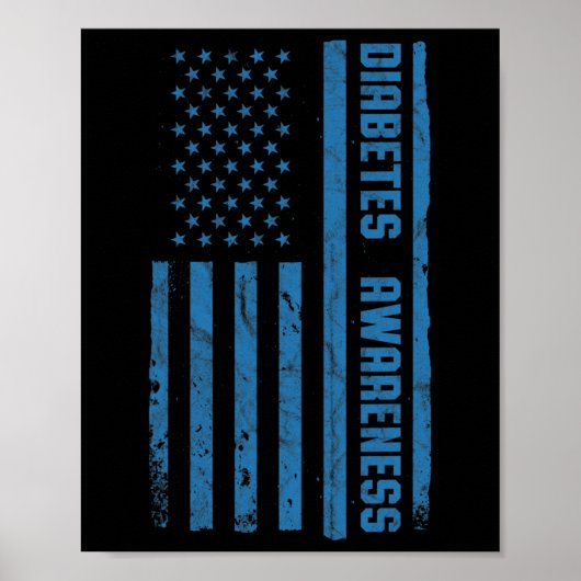 糖尿病認識度月ヴィンテージ米国国旗T1 ポスター (正面)