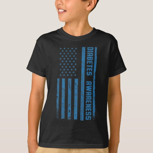 糖尿病認識度月ヴィンテージ米国国旗T1 Tシャツ (正面)
