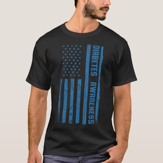 糖尿病認識度月米国国旗T1 T2 Tシャツ (正面)