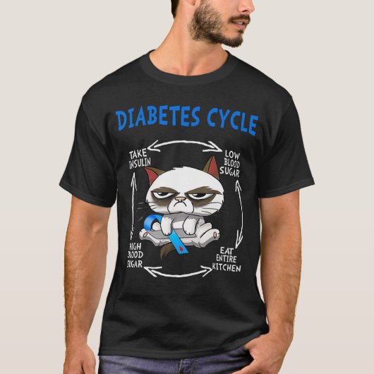 糖尿病認識度猫サイクル糖尿病男性へ寿命 Tシャツ (正面)