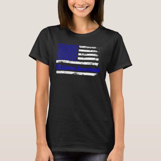 糖尿病認識度米国国旗のアメリカンブルーサポート Tシャツ (正面)