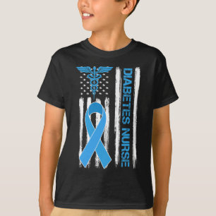 糖尿病認識度米国旗糖尿病ナース Tシャツ