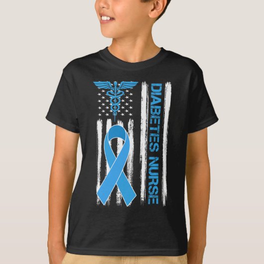 糖尿病認識度米国旗糖尿病ナース Tシャツ (正面)