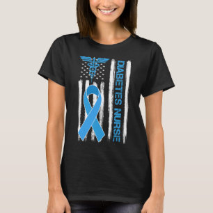 糖尿病認識度米国旗糖尿病ナース Tシャツ