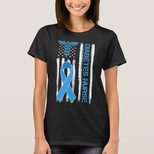 糖尿病認識度米国旗糖尿病ナース Tシャツ (正面)