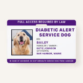 糖尿病警パーソナライズされた告サービス犬の写真ID バッジ (正面)