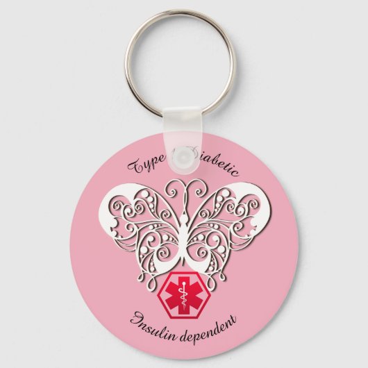 糖尿病警告タイプ1または2のパーソナライズ キーホルダー (正面)