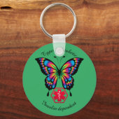 糖尿病警告タイプ1または2の個人用蝶 キーホルダー (正面)
