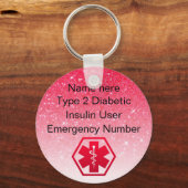 糖尿病警告パーソナライズされたタイプ1または2キーチェーン キーホルダー (正面)
