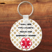 糖尿病警告パーソナライズされたタイプ1または2 キーホルダー (正面)