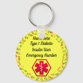 糖尿病警告パーソナライズされたタイプ1または2 キーホルダー