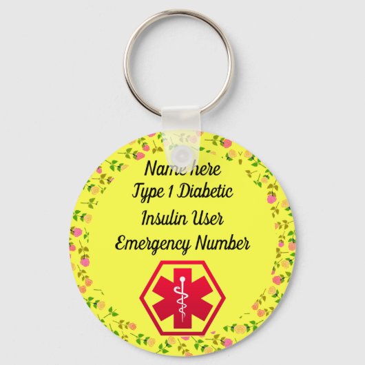 糖尿病警告パーソナライズされたタイプ1または2 キーホルダー (正面)