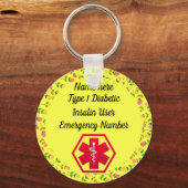 糖尿病警告パーソナライズされたタイプ1または2 キーホルダー (正面)