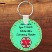糖尿病警告パーソナライズされたタイプ1または2 キーホルダー (正面)