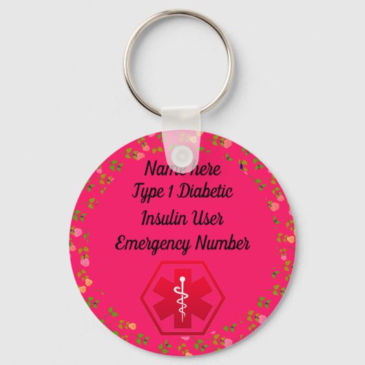 糖尿病警告パーソナライズされたタイプ1または2 キーホルダー (正面)