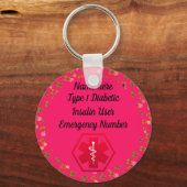 糖尿病警告パーソナライズされたタイプ1または2 キーホルダー (正面)