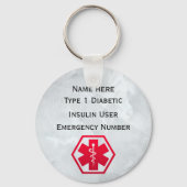 糖尿病警告パーソナライズされたタイプ1または2 キーホルダー (正面)