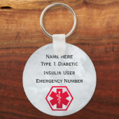 糖尿病警告パーソナライズされたタイプ1または2 キーホルダー (正面)