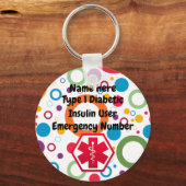 糖尿病警告パーソナライズされたタイプ1または2 キーホルダー (正面)