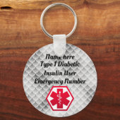 糖尿病警告パーソナライズされたタイプ1または2 キーホルダー (正面)