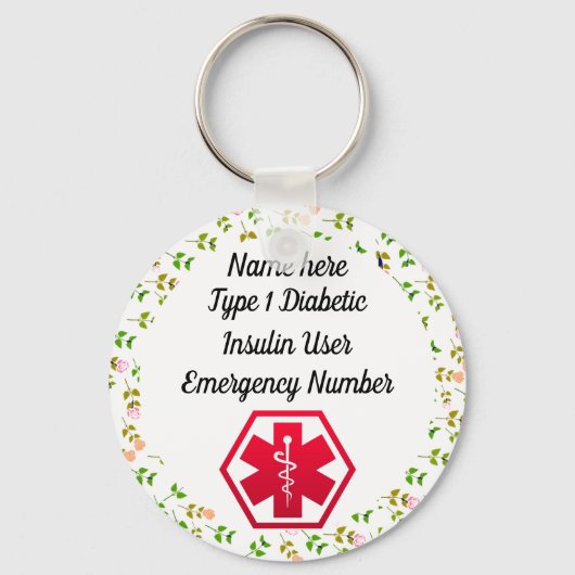 糖尿病警告パーソナライズされたタイプ1または2 キーホルダー (正面)