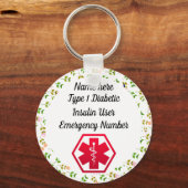 糖尿病警告パーソナライズされたタイプ1または2 キーホルダー (正面)