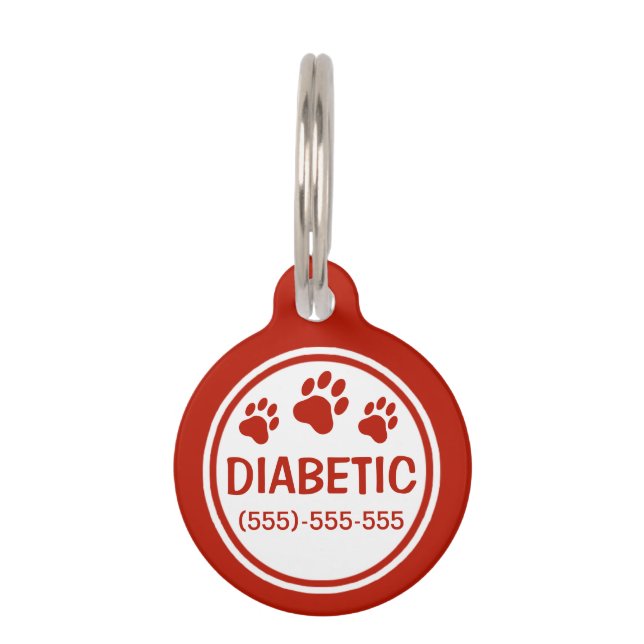 糖尿病赤と白文字とカスタム ペット　ネームタグ (正面)