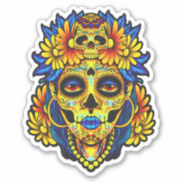 糖芸術的スカルイラストレーションデザイン シール