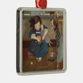 糖菓の彼女の靴を十分に点検している女の子 メタルオーナメント (右)