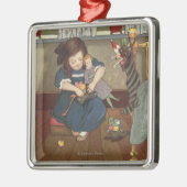 糖菓の彼女の靴を十分に点検している女の子 メタルオーナメント (左)