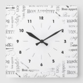 糖菓のAppetitの白黒クラシックなヴィンテージのフランス語 スクエア壁時計 (正面)